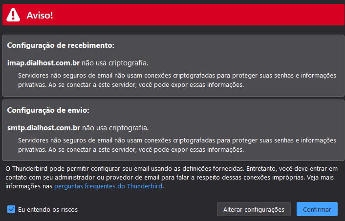 Configuração ThunderBird Aviso!