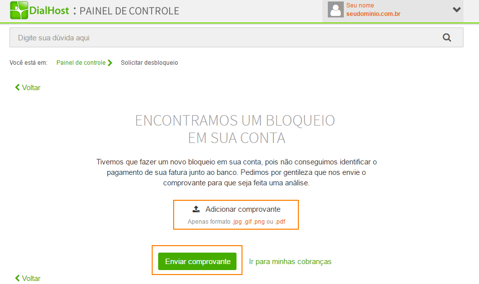 Confirmar desbloqueio Comprovante