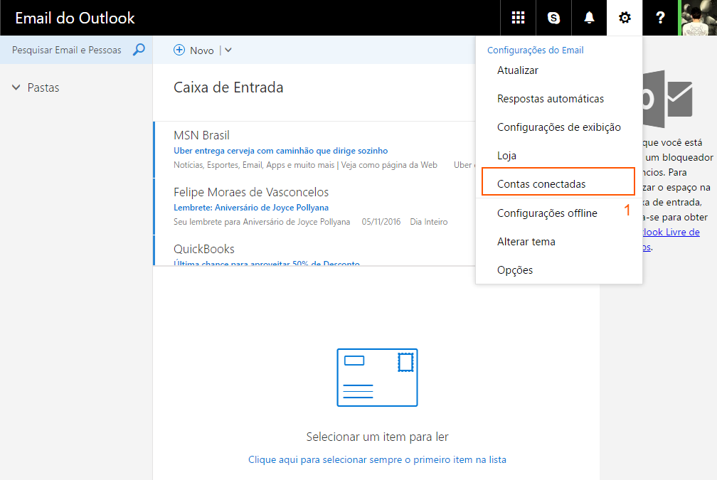 Outlook.com - configuração Outlook -contas conectadas