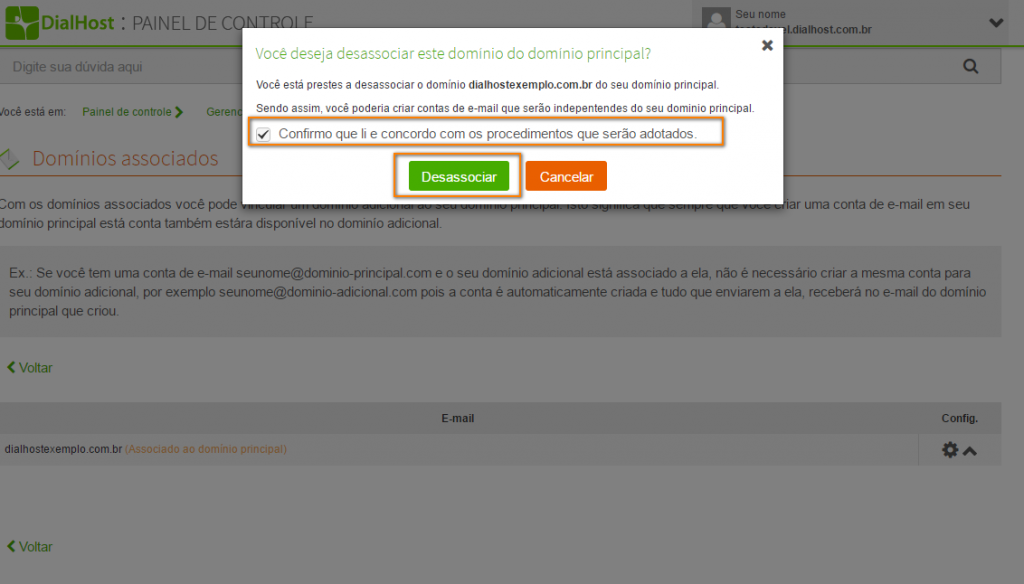 remover a associação de e-mail