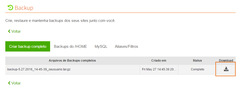 Como realizar um backup completo da minha conta