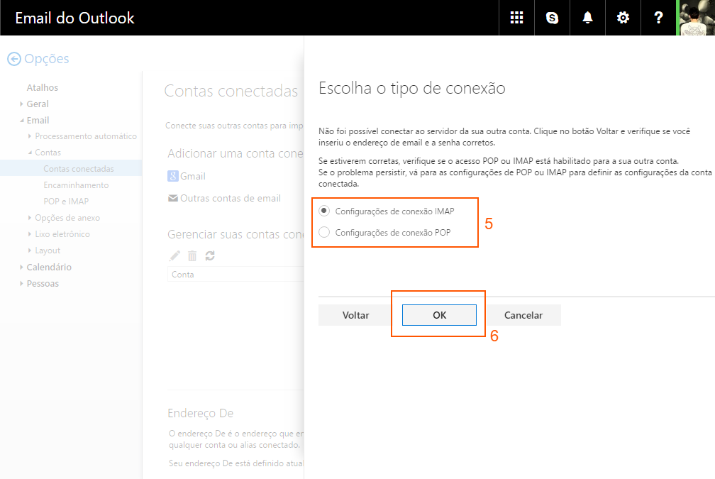 Outlook - tipos de conexão IMAP e POP