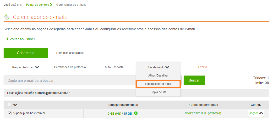 Para ativar ou desativar o Anti-SPAM do seu e-mail profissional