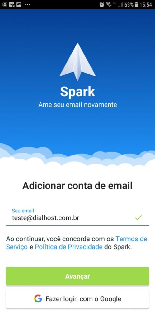 Sparke mail - adicionar e-mail