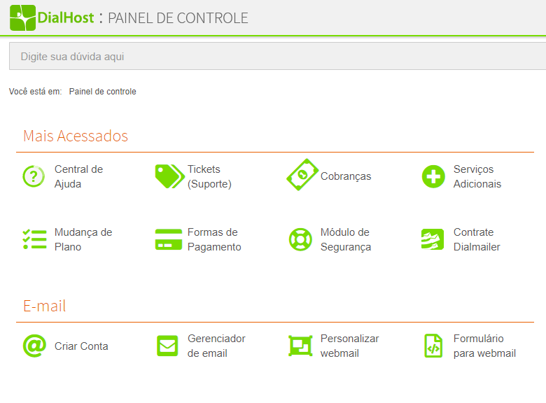 e-mail - painel de controle