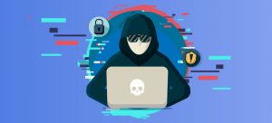 Ilustração de um hacker mexendo no computador.