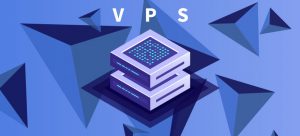 fundo azul com triangulos em 3d e a representação de um vps