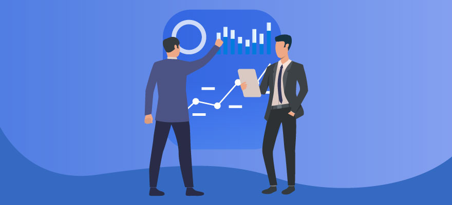 dois vetores de homens analisando metricas